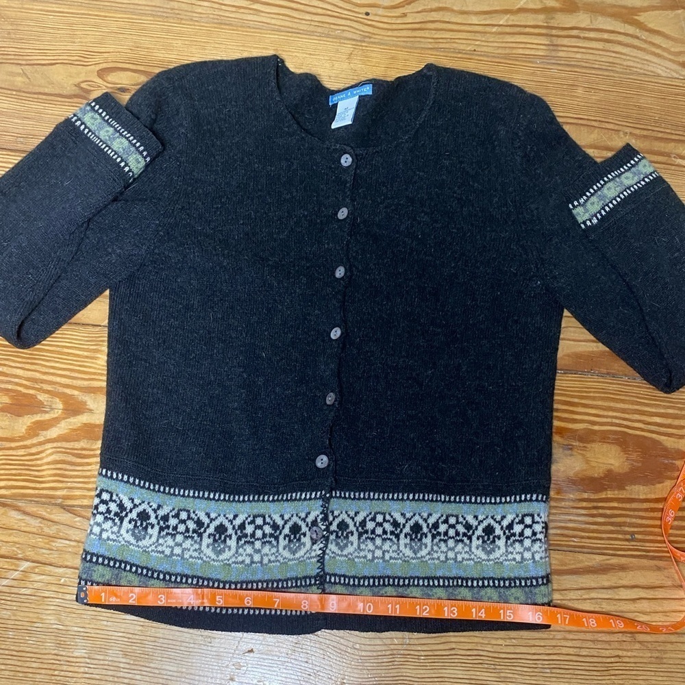 Deane & White 100% Lambswool Cardigan Sweater Gray Green & Blue Detail Medium - Picture 7 of 11